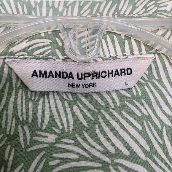 Amanda Uprichard Green & White Floral Belted Mini Shirt Dress - Size L - Picture 15 of 16